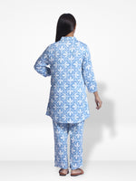 Women Sky Blue Aop Print Co-Ord Set with Luxury Details