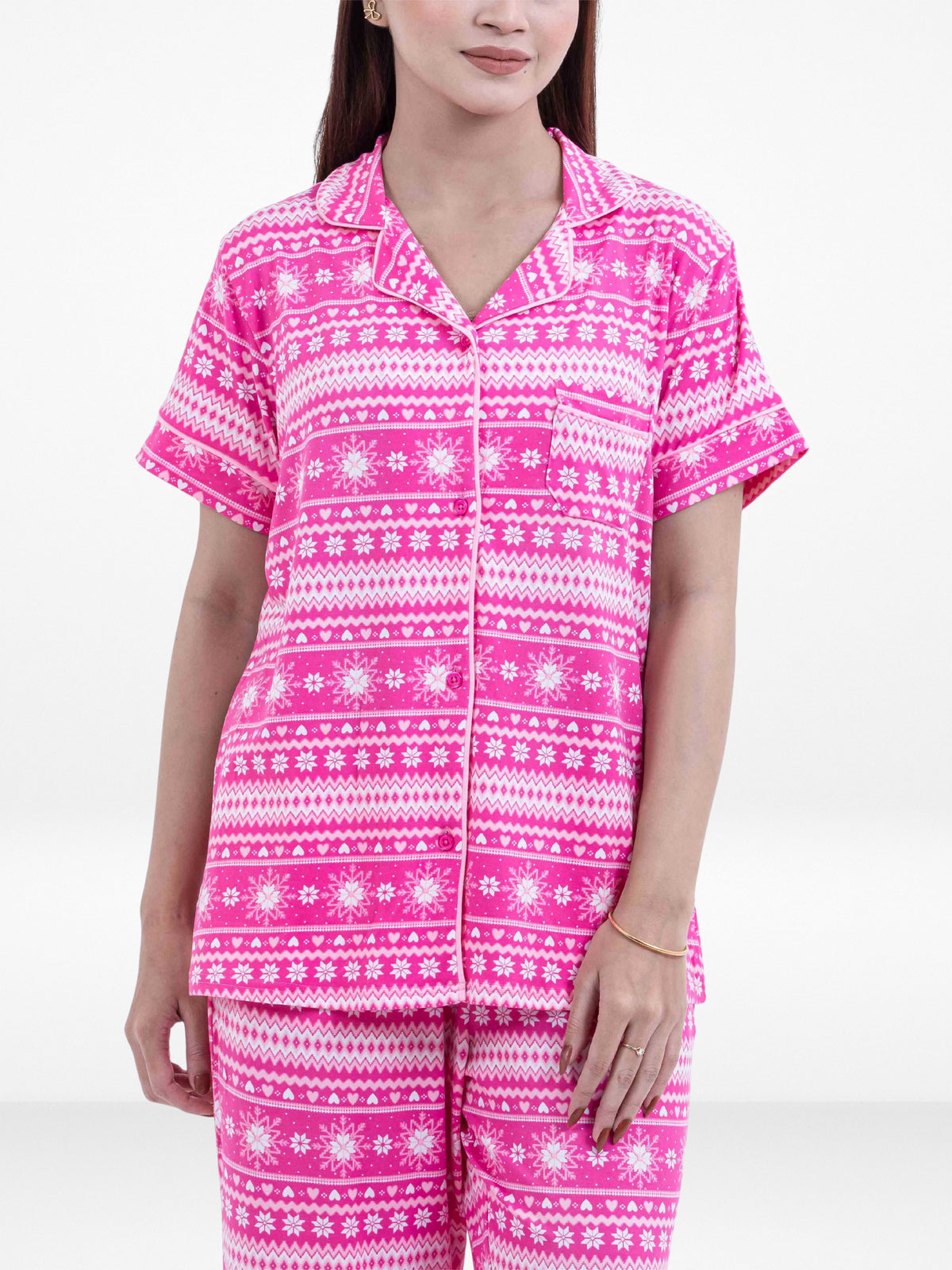 Women Texture Printed Suit Shirt & Pyjama Set , Night wear Dress Women's Printed Night Suit Set Shirt & Pyjama | Soft Nightwear Dress, 2 Piece Sleepwear for Women,