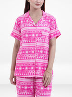 Women Texture Printed Suit Shirt & Pyjama Set , Night wear Dress Women's Printed Night Suit Set Shirt & Pyjama | Soft Nightwear Dress, 2 Piece Sleepwear for Women,