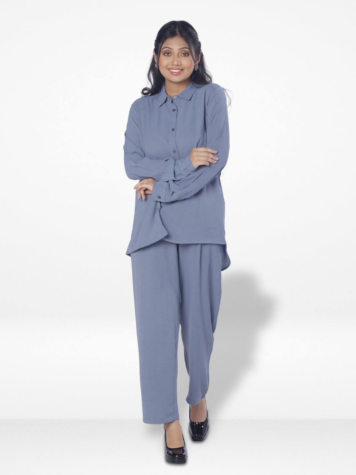 Women Solid Color Co-Ord Set| Long Sleeve| Slate Blue