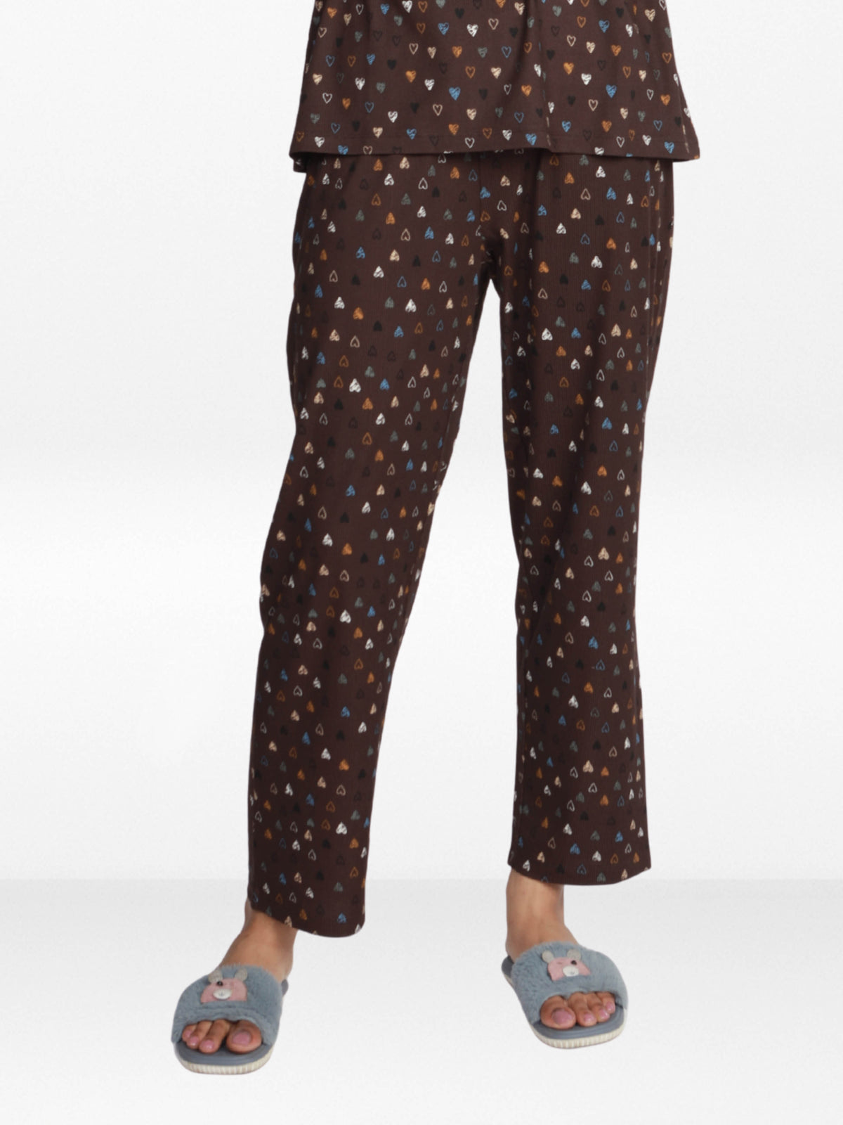 Women’s All Over Printed Lounge Pants | Soft Stretch Yummy Rib Fabric | Drawstring Waist Casual Sleepwear & Pajama Trousers - Coffee