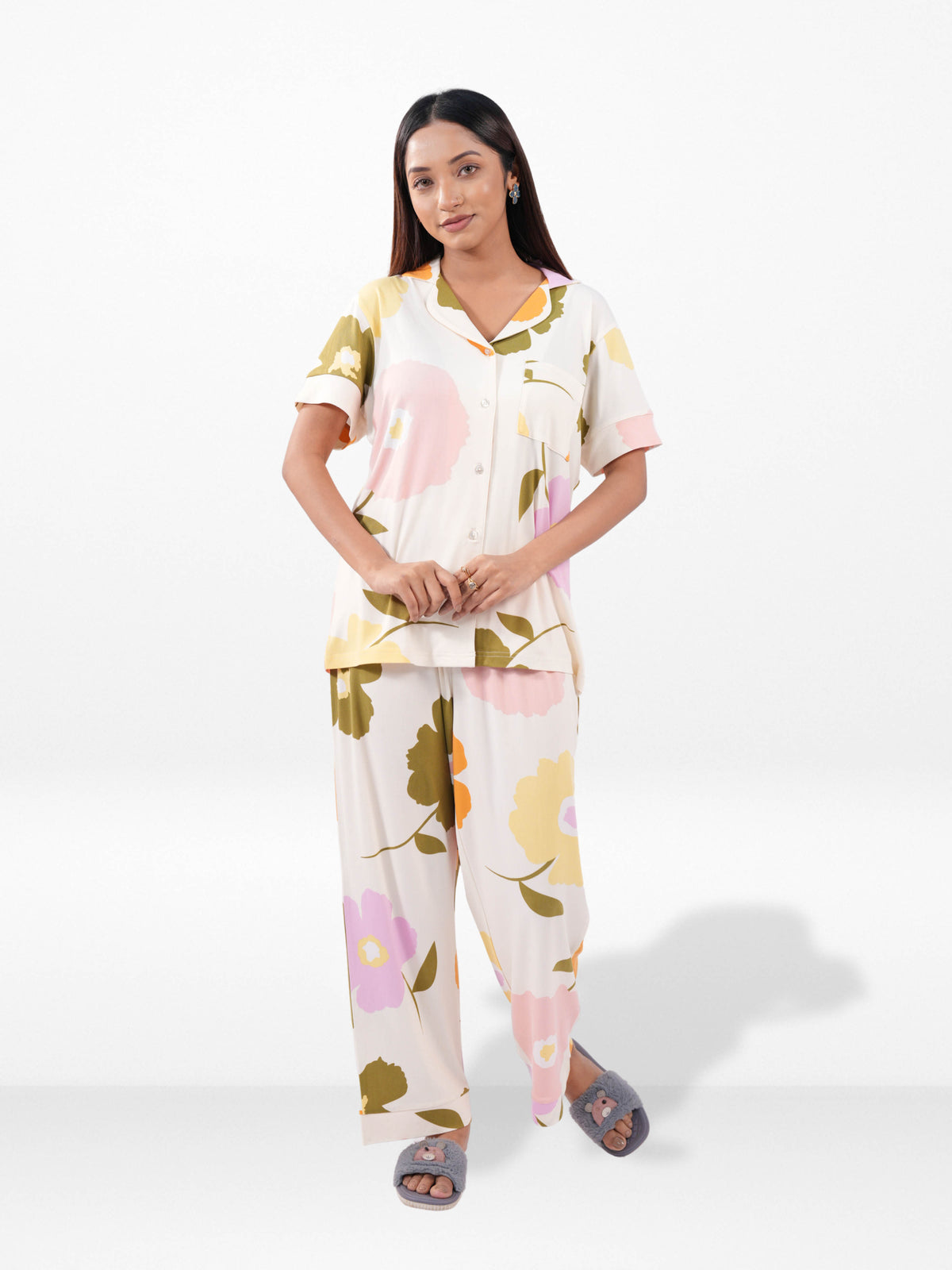 Women’s Printed Night Suit Set – Shirt & Pyjama | Soft Nightwear Dress, 2 Piece Sleepwear for Women, Comfortable Loungewear