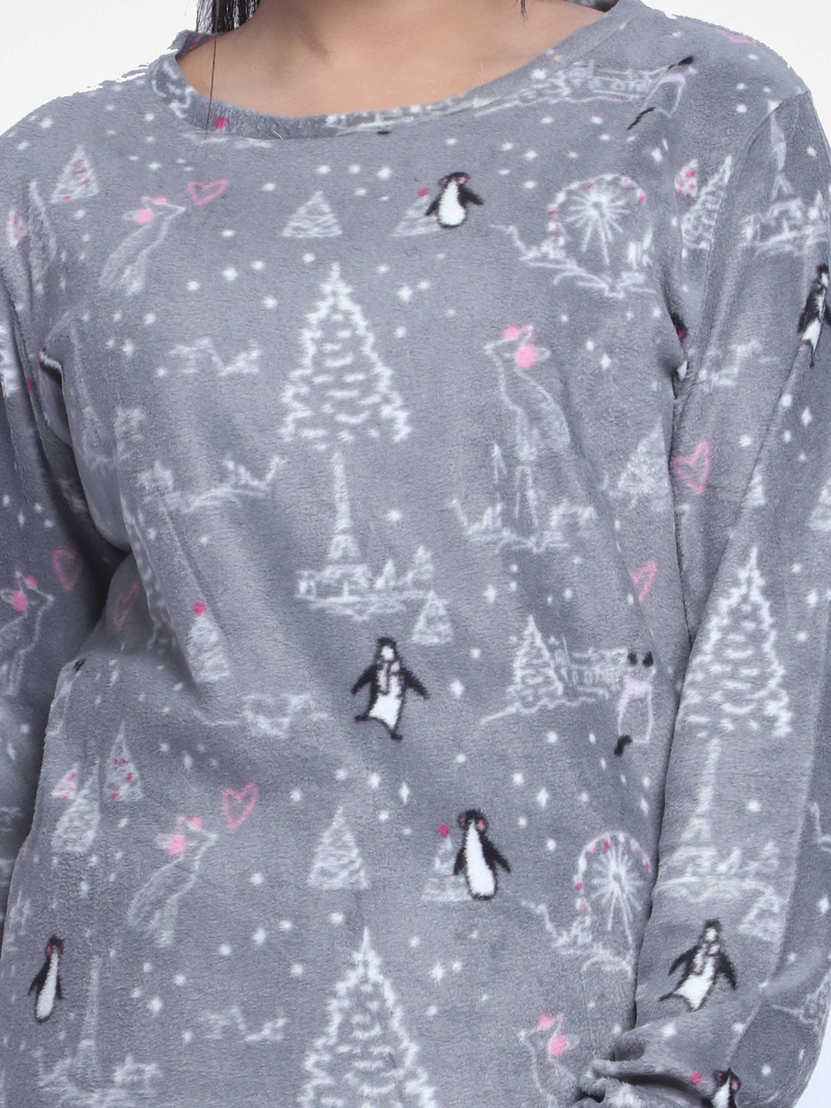 Women's Micro Polar Fleece Graphic Print Sleepwear Long Sleeve Pyjama Set