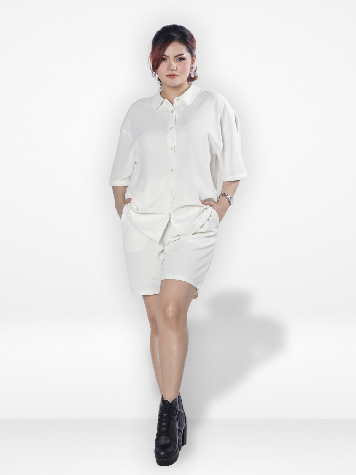 Women Solid Color Co-Ord Set| Short Sleeve| Off White