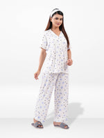 Women All Over Printed Night Suit Set of Shirt & Pyjama, Night wear Dress
