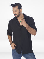 Men's Relaxed-Fit Half-Sleeve Casual Shirt| BLACK