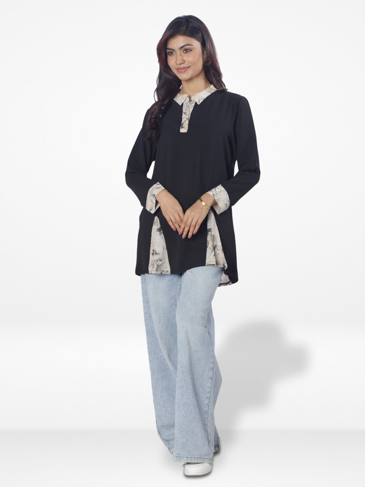 Women Shirt Collar Tops with Nice Design| Black