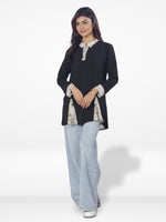 Women Shirt Collar Tops with Nice Design| Black