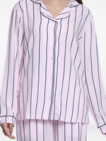 Women Pink Stripe Sleepwear Long Sleeve Pyjama Set