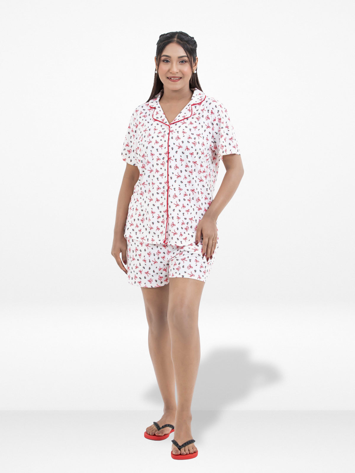 Women’s 3-Piece Pajama Set – Yummy Rib Fabric Sleepwear with Contrast Piping, Notch Collar & Button Down Top,
