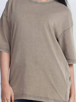 Unisex Drop Shoulder T-Shirt – Classic Solid Short Sleeve Acid wash Tee, Cotton Blend Comfortable Casual Wear- Grey