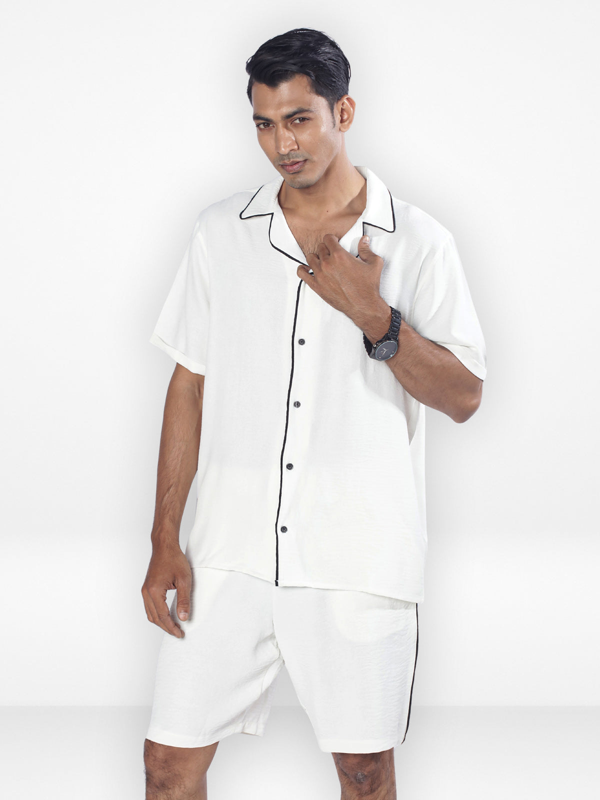 Men's Casual Short Sleeve Button Down Shirt & Short Pant Set | Off White