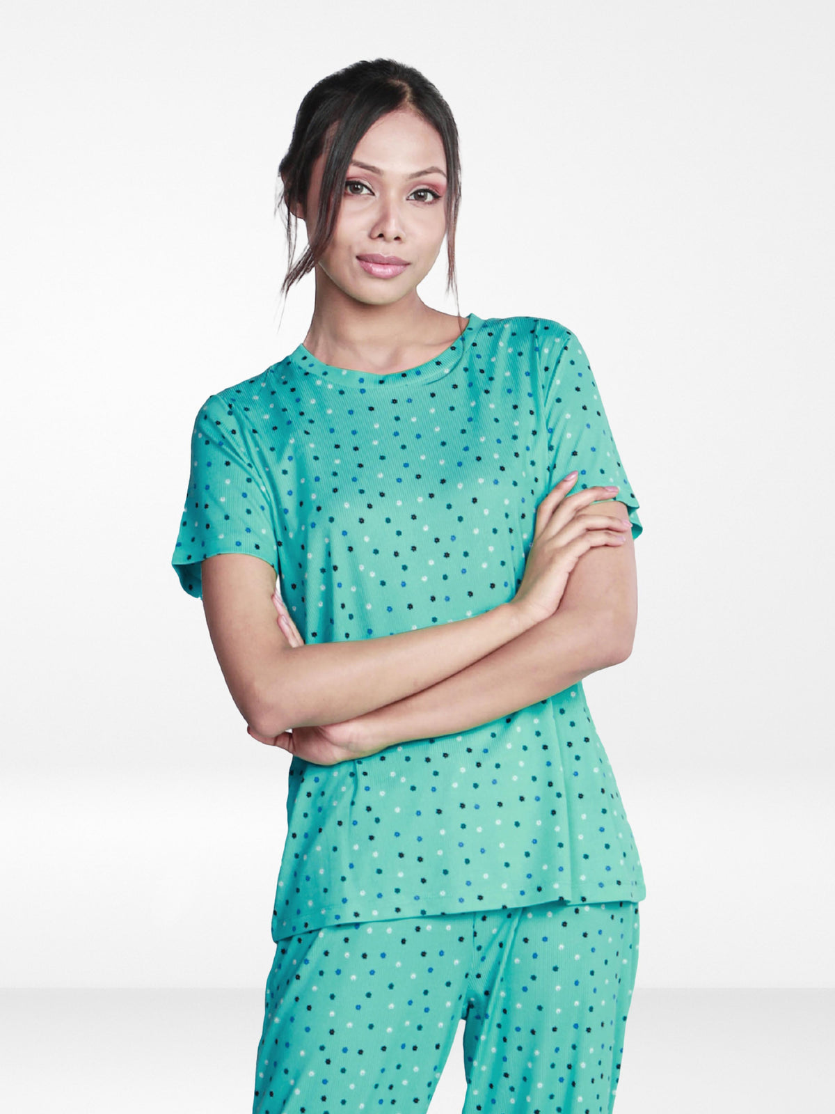 Women’s All Over Printed Short Sleeve Lounge Top | Soft Stretch Yummy Rib Fabric | Crew Neck Casual Sleepwear & Loungewear Top - Florida
