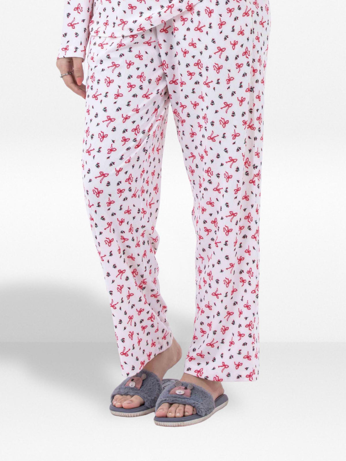 Women’s Printed Pajama Pants | Soft & Stretchy Sleepwear Trousers | Elastic Waist Lounge Pants | Yummy Rib Fabric - Egret