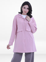 Women’s Soft Pastel Longline Hooded Jacket –Casual Outerwear with Snap Button Closure & Side Pockets
