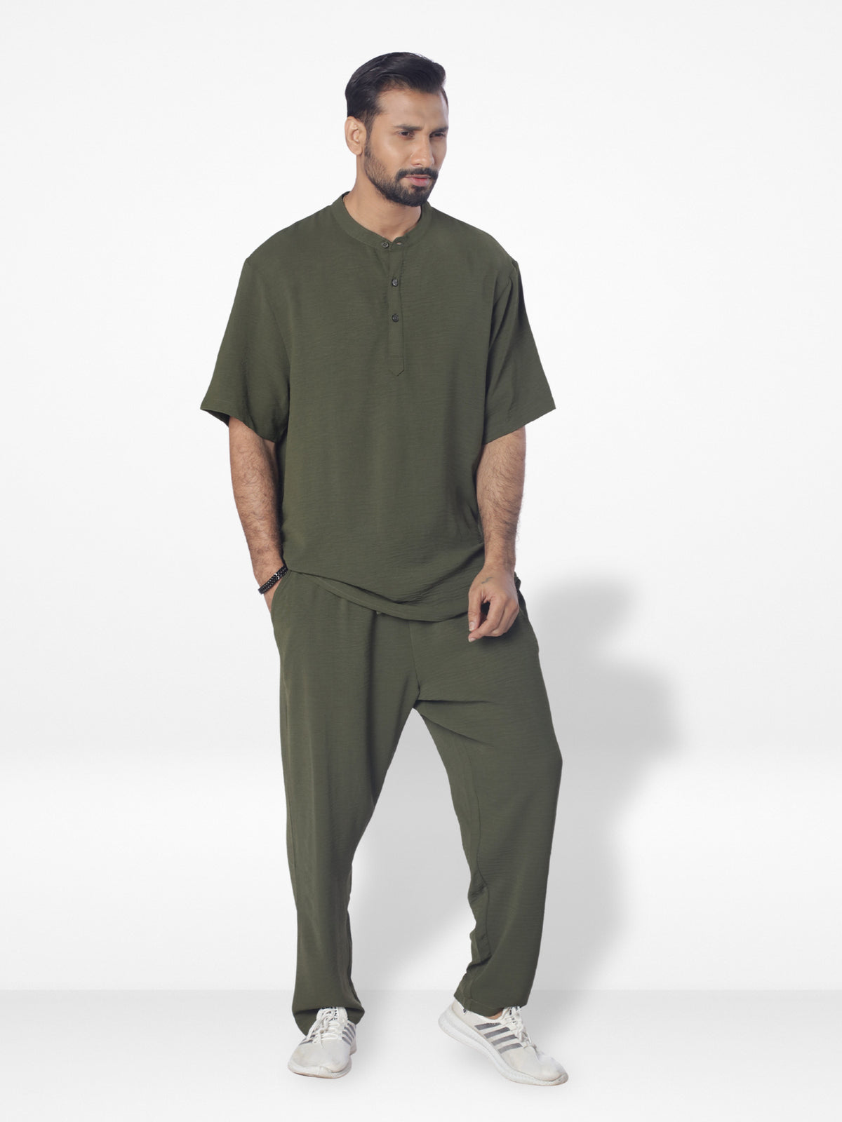 Men's Short Sleeve Shirt & Long Pant Set| Olive- inteblu