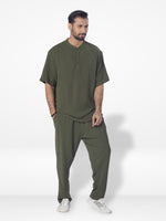 Men's Short Sleeve Shirt & Long Pant Set| Olive- inteblu