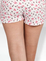 Women’s Printed Pajama Shorts | Soft & Stretchy Sleepwear Shorts | Elastic Waist Lounge Shorts | Yummy Rib Fabric - Egret