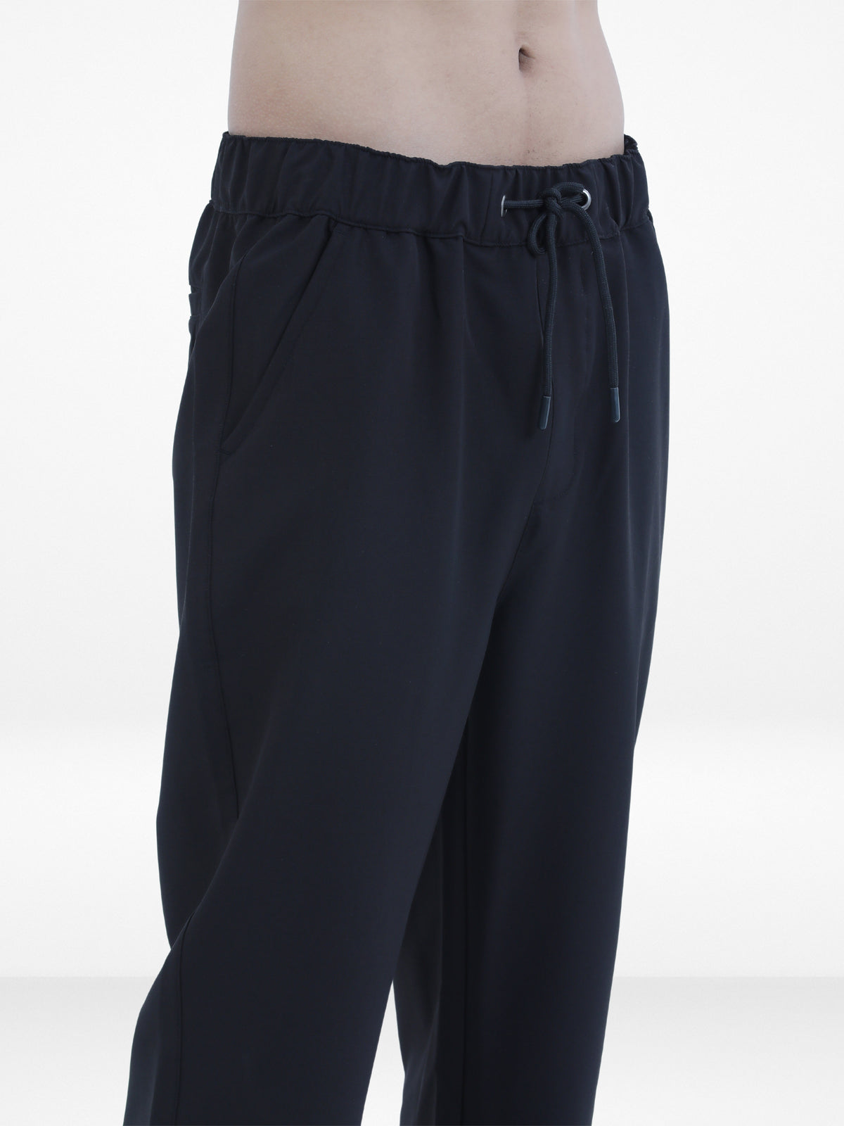 Men’s Relaxed Fit Trousers – Elastic Waist with Drawstring, Casual Pants with Fake Fly & Side Pockets ,Comfortable Everyday Wear|Black