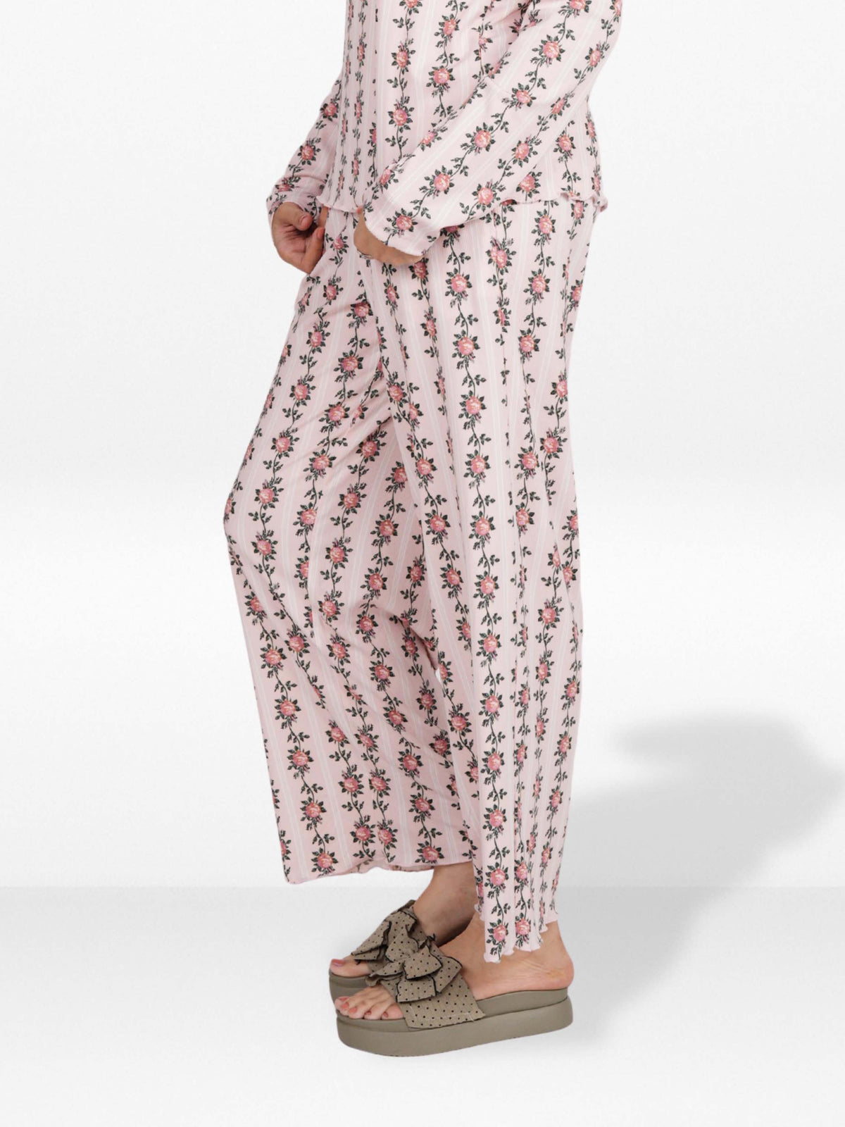 Women's Floral Printed Wide Leg Pants – Soft Yummy Rib Casual Trousers