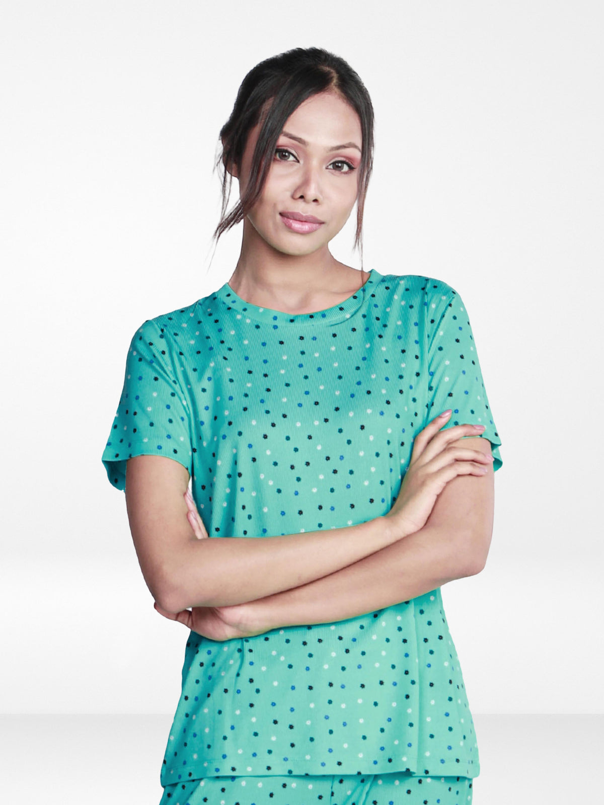 Women’s All Over Printed Short Sleeve Lounge Top | Soft Stretch Yummy Rib Fabric | Crew Neck Casual Sleepwear & Loungewear Top - Florida