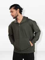 Men’s Henley Hoodie – Relaxed Fit Pullover | Long Sleeve Hooded with Button Placket & Kangaroo Pocket
