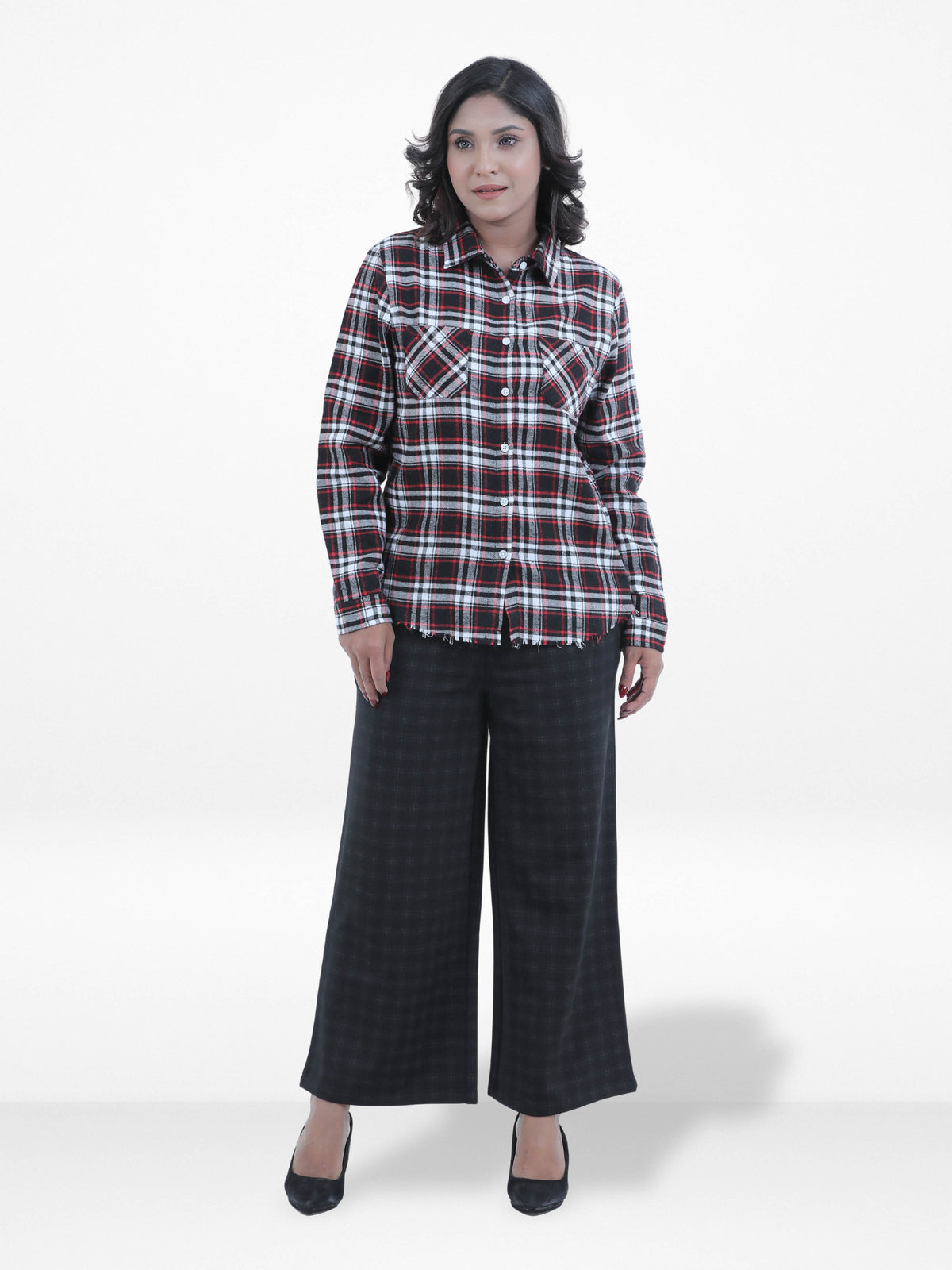 Women’s Plaid Distressed Flannel ShirtFlannel Shirt – 100% Cotton Long Sleeve Button-Down Checkered Shirt | Relaxed Fit Casual Top for Everyday Comfort