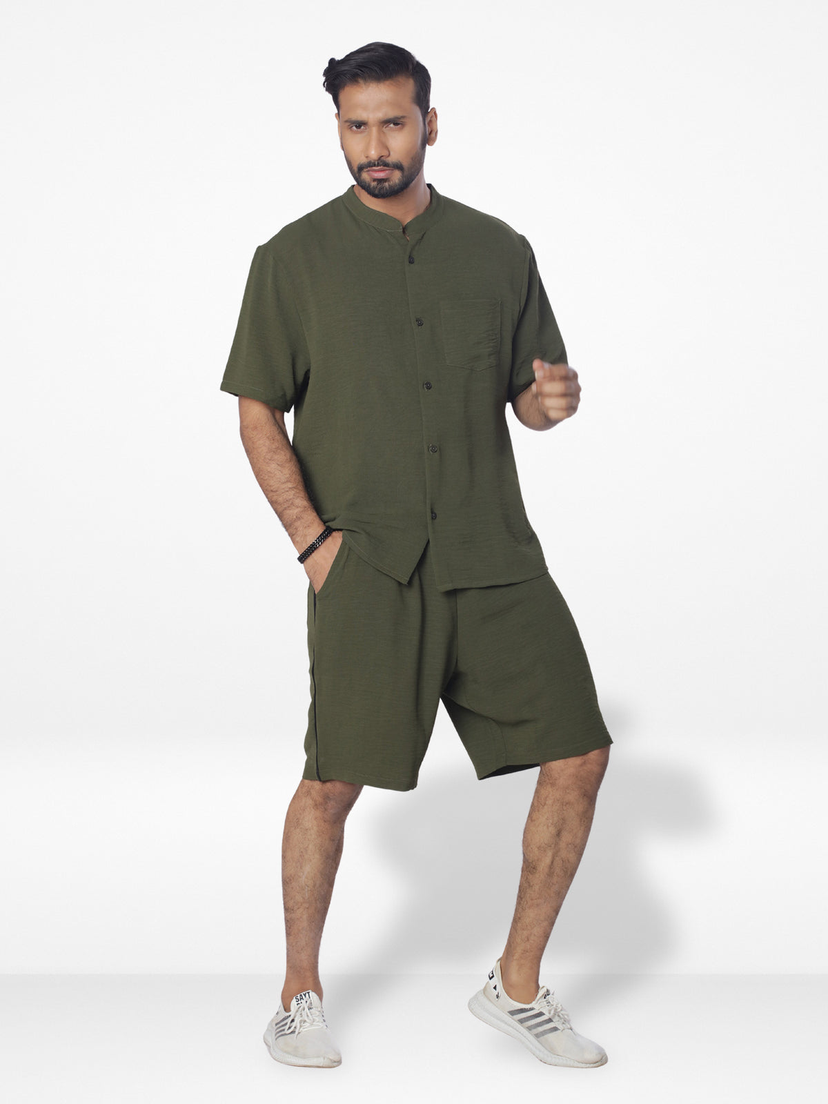 Men's Short Sleeve Shirt & Short Pant Set| OLIVE