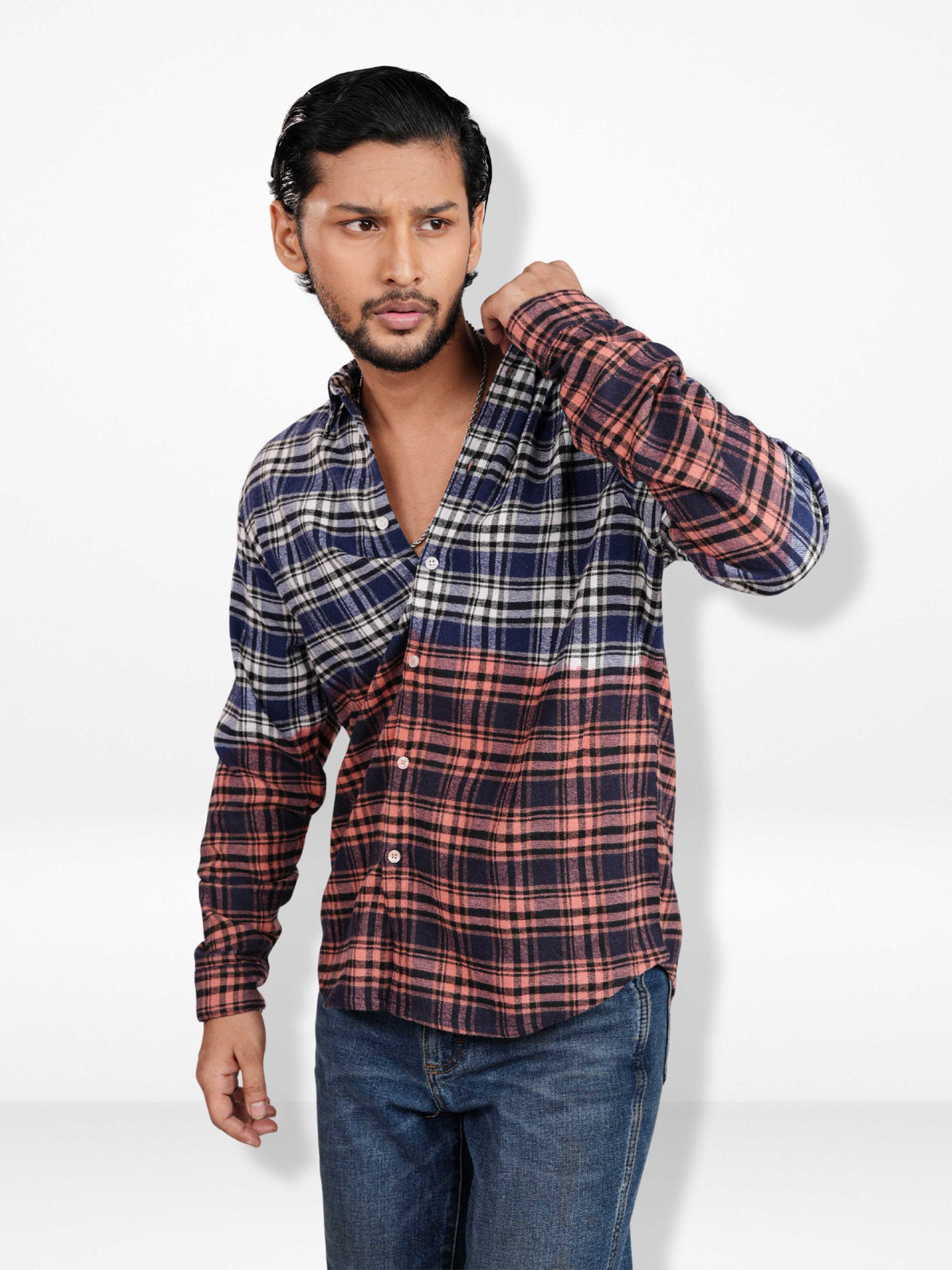 Men’s Regular-Fit Bleached Flannel Shirt – Full Sleeve Casual Check Shirt | Soft Cotton Plaid Shirt for Everyday Wear