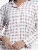 Women Velour Sleepwear Long Sleeve White Check Pyjama Set