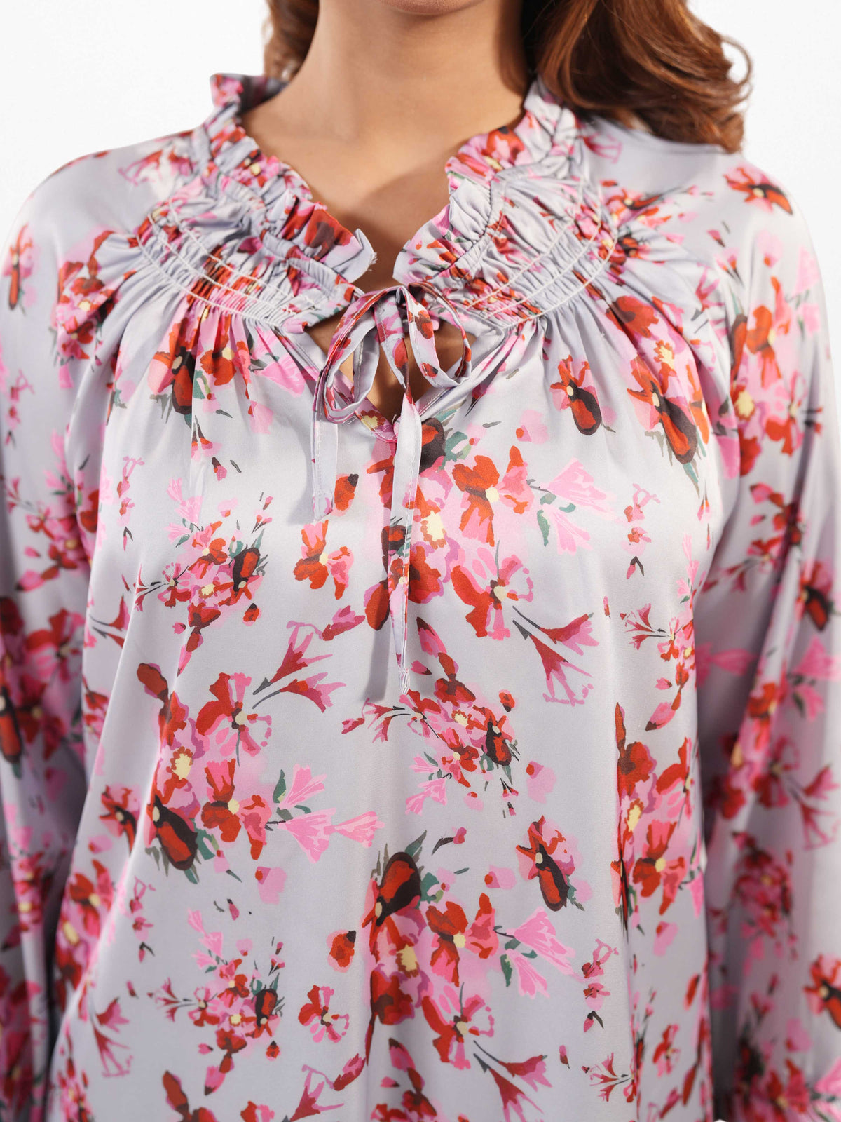 Women's V-Neck Floral Satin Top – Stylish Casual Blouse | Everyday Office & Business Casual Wear