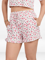 Womens All Over Printed Frill Height Style Bottom Shorts for Trendy Casual Wear - Egret