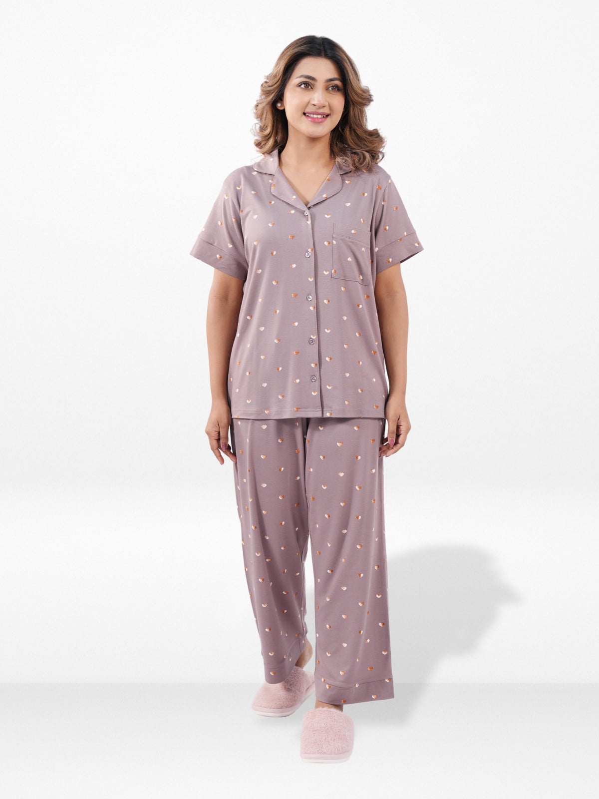 Women’s Printed Night Suit Set – Shirt & Pyjama | Soft Nightwear Dress, 2 Piece Sleepwear for Women, Comfortable Loungewear