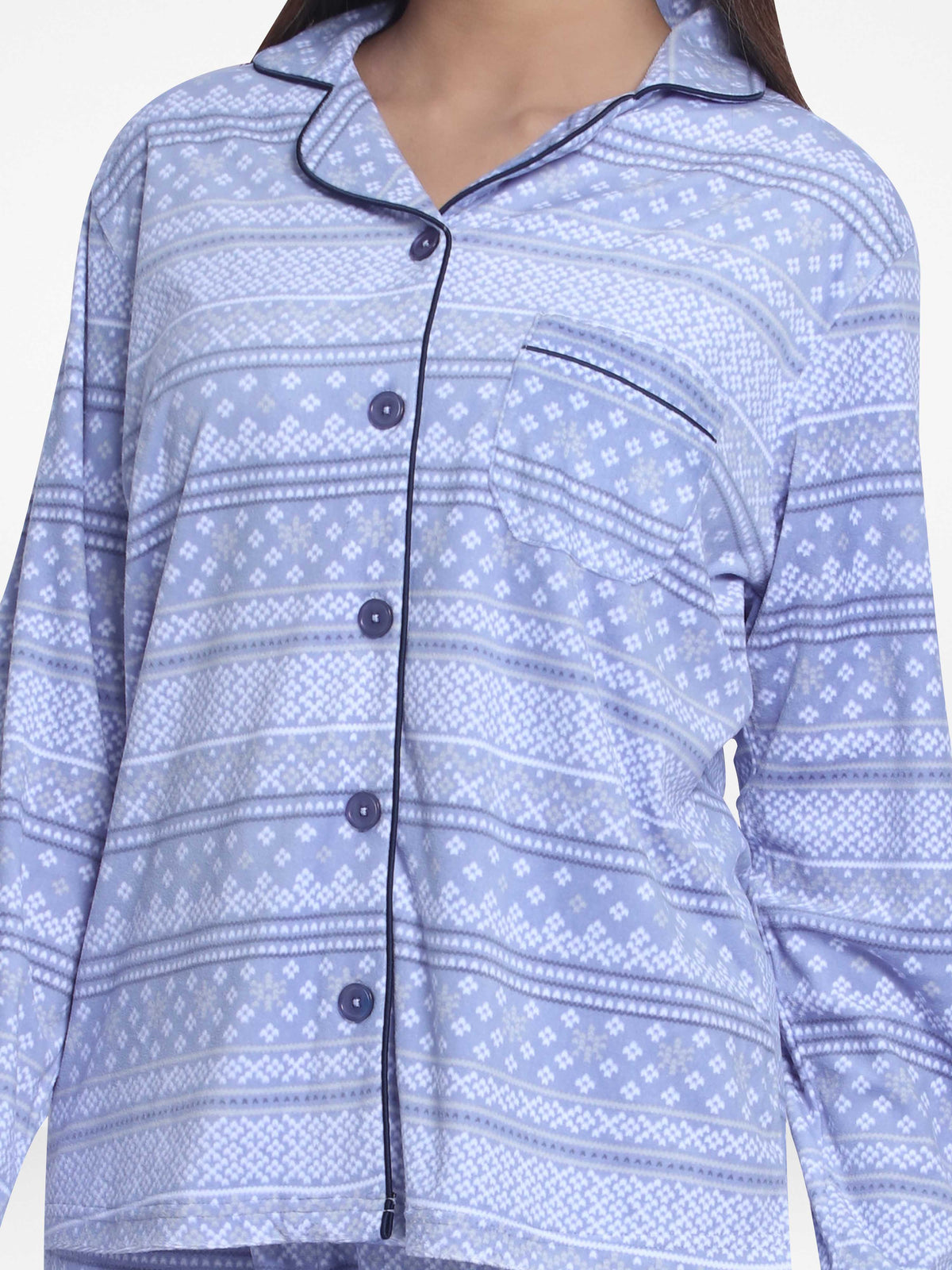 Women Velour Sleepwear Long Sleeve check print Pyjama Set