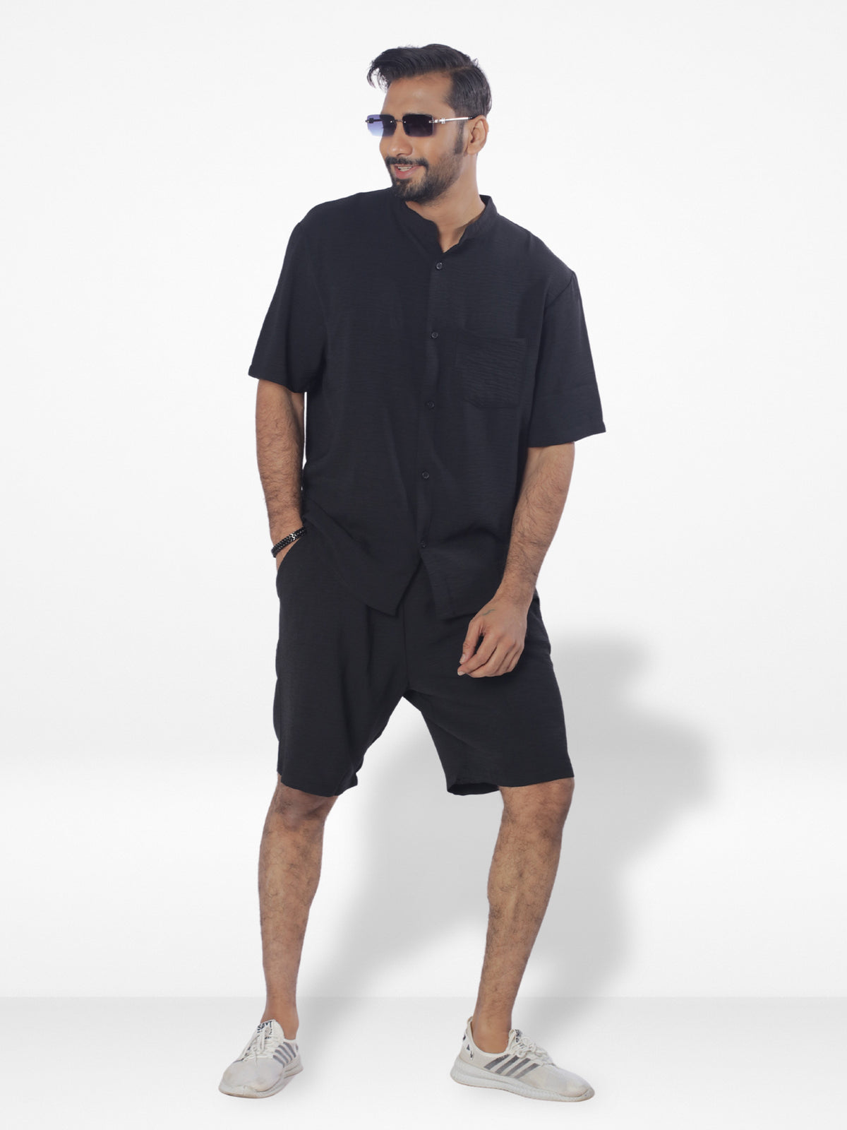 Men's Short Sleeve Shirt & Short Pant Set | Black