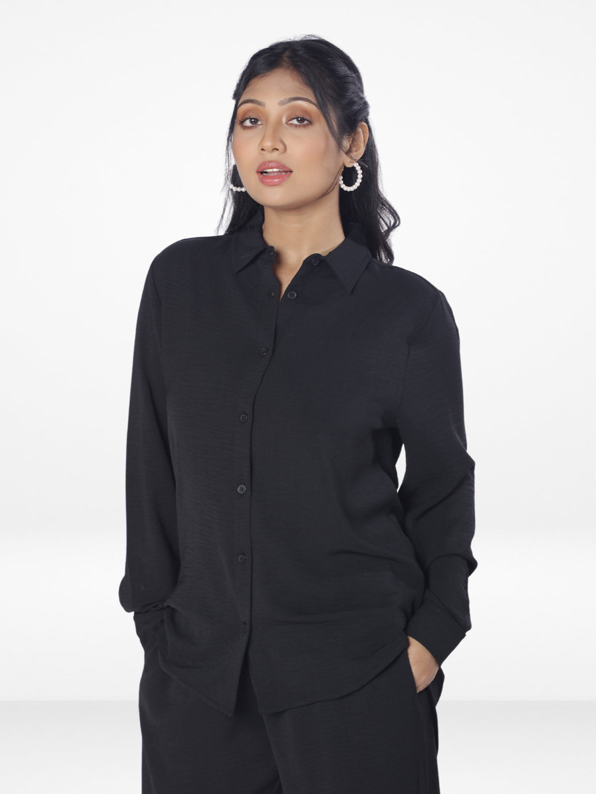 Women Solid Color Co-Ord Set| Long Sleeve| Black