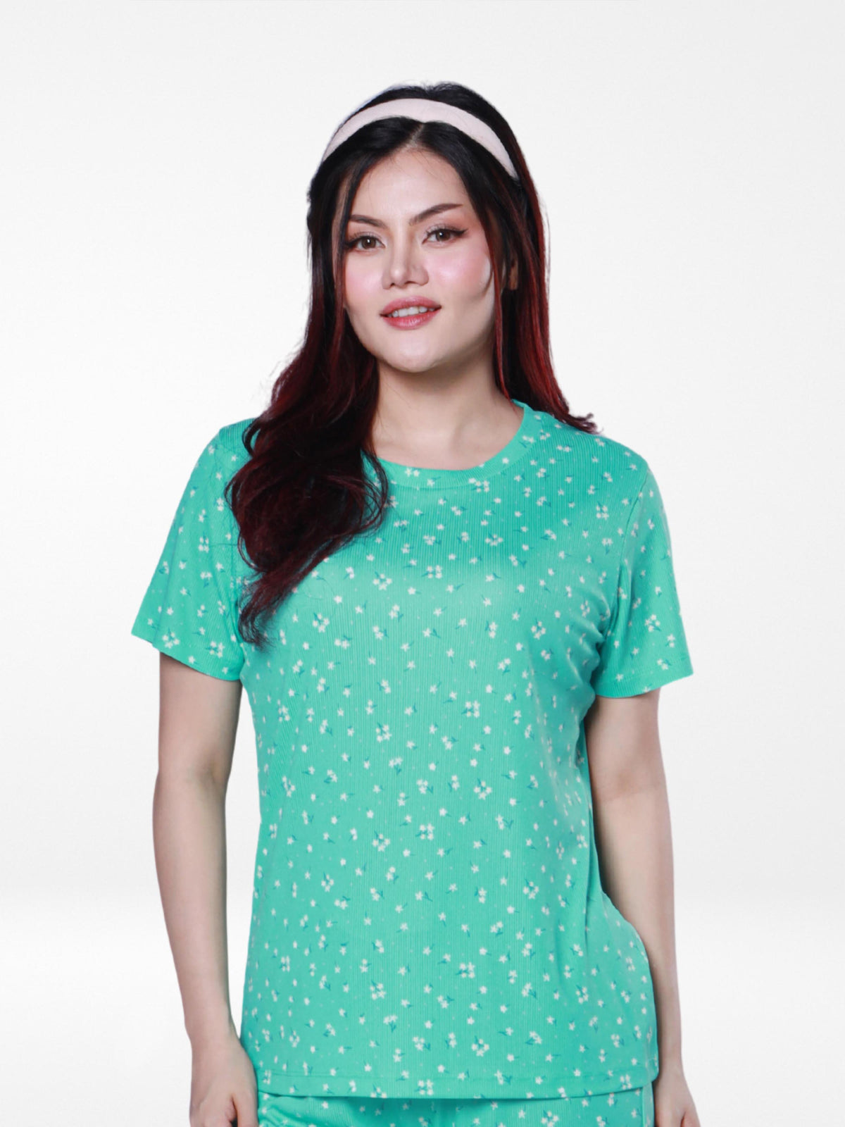 Women’s All Over Printed Short Sleeve Lounge Top | Soft Stretch Yummy Rib Fabric | Crew Neck Casual Sleepwear & Loungewear Top - F.Florida