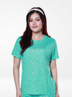 Women’s All Over Printed Short Sleeve Lounge Top | Soft Stretch Yummy Rib Fabric | Crew Neck Casual Sleepwear & Loungewear Top - F.Florida