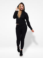 Women Black HoodiesJoggers Set in Premium Cotton