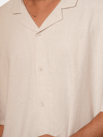 Men's Half-Sleeve Relaxed-Fit Casual Cuban Collar Shirt Beige