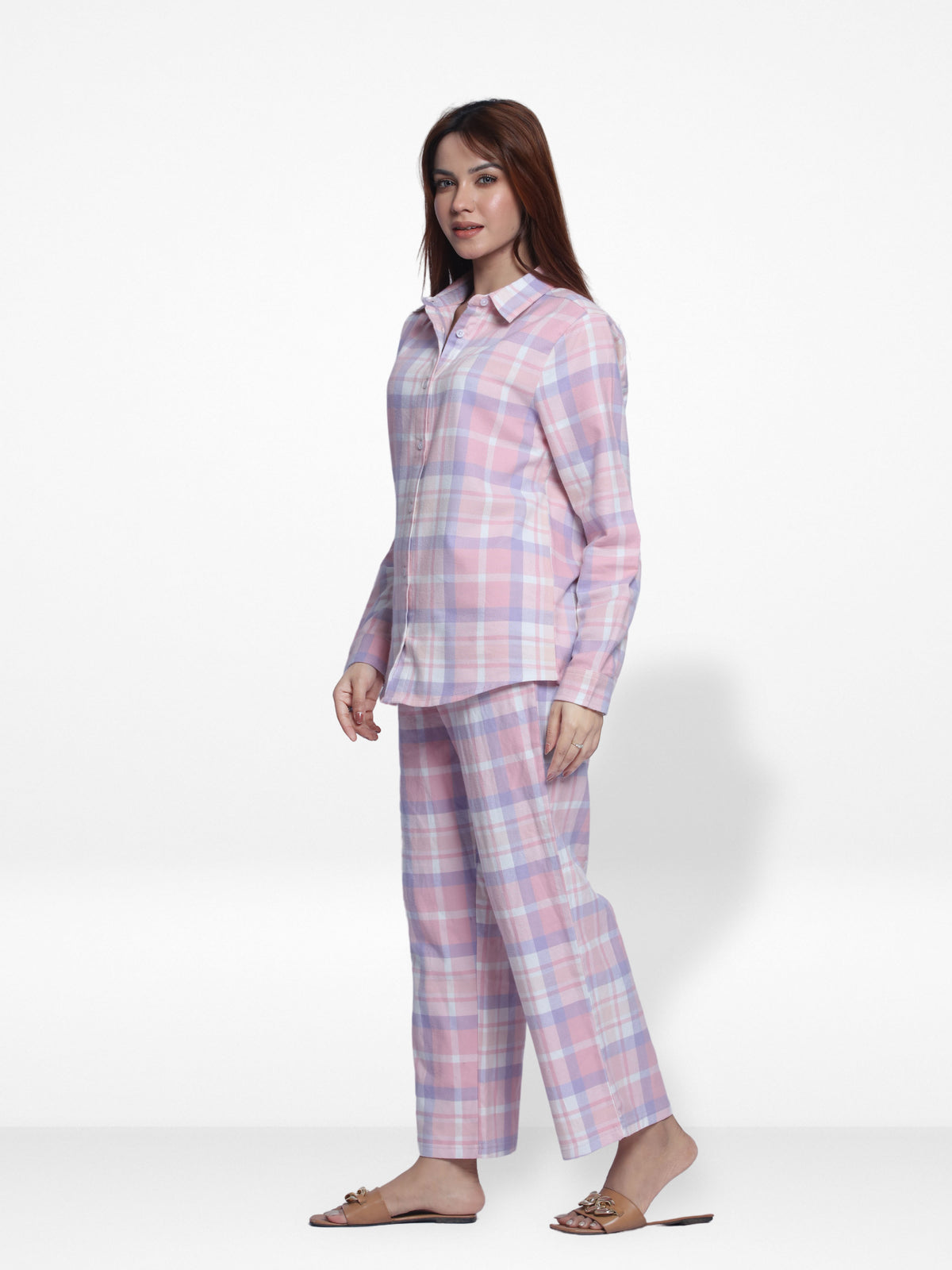 Women Pink Check Print Co-Ord Set with Luxury Details