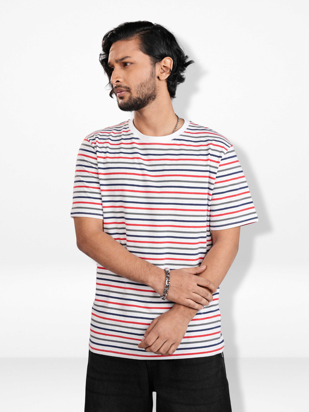 Men’s Striped Henley Neck T-Shirt – Regular Fit Short Sleeve Tee | Soft Stretch Casual Wear