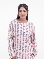 Women’s Long-Sleeve Crew Neck Pajama Top | All-Over Print Sleepwear Shirt | Soft & Stretchy Yummy Rib Fabric | Lounge Top - Blushing Bride Rose