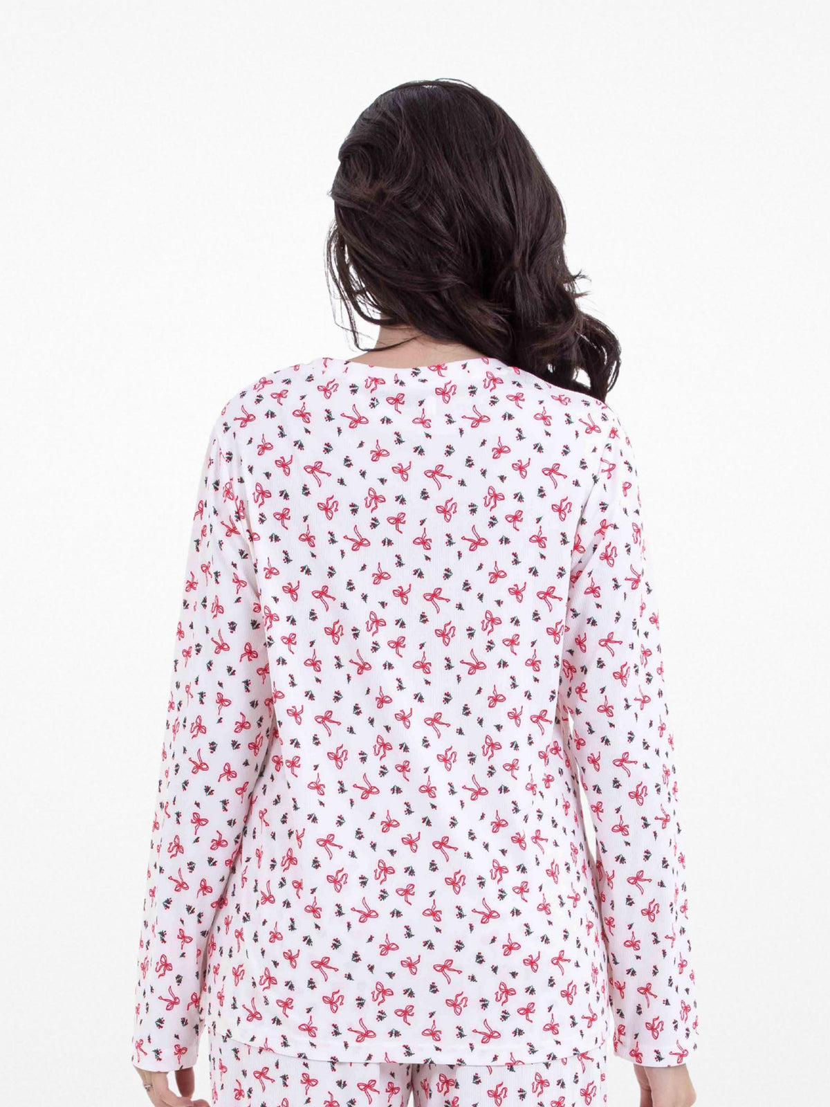 Women’s Long-Sleeve Crew Neck Pajama Top | All-Over Print Sleepwear Shirt | Soft & Stretchy Yummy Rib Fabric | Lounge Top - Egret