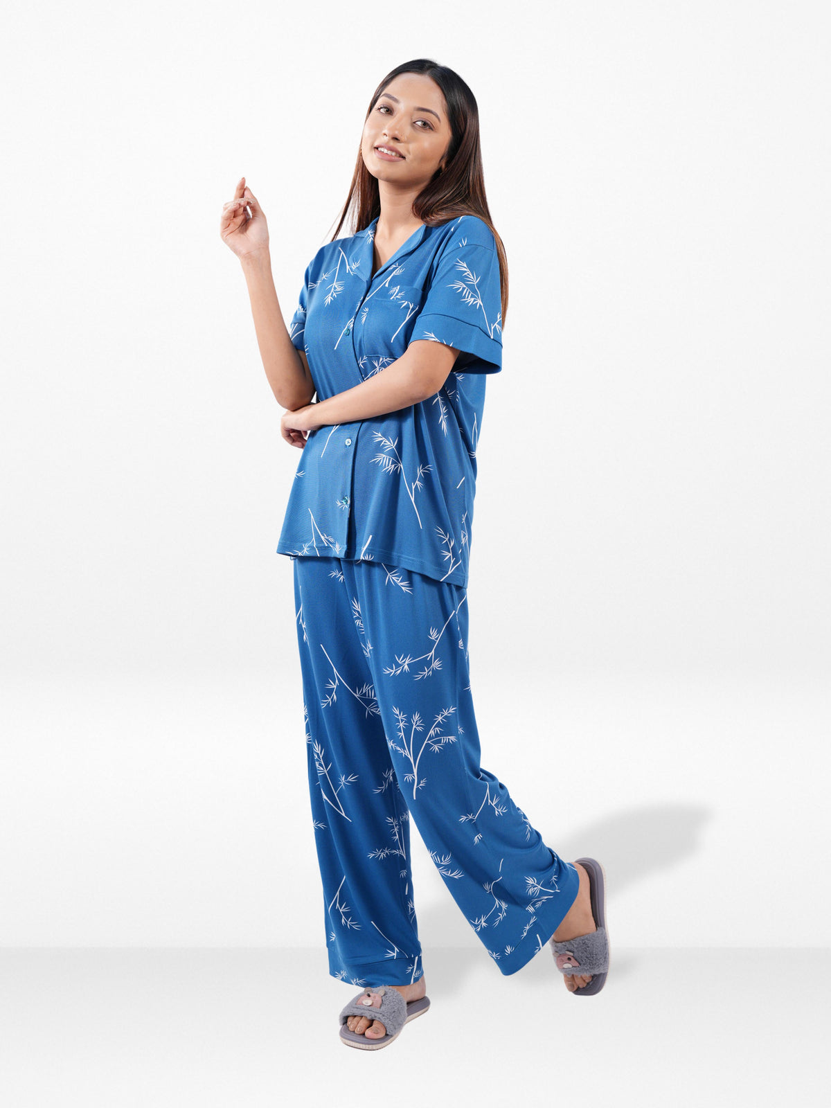 Women’s Printed Night Suit Set – Shirt & Pyjama | Soft Nightwear Dress, 2 Piece Sleepwear for Women, Comfortable Loungewear