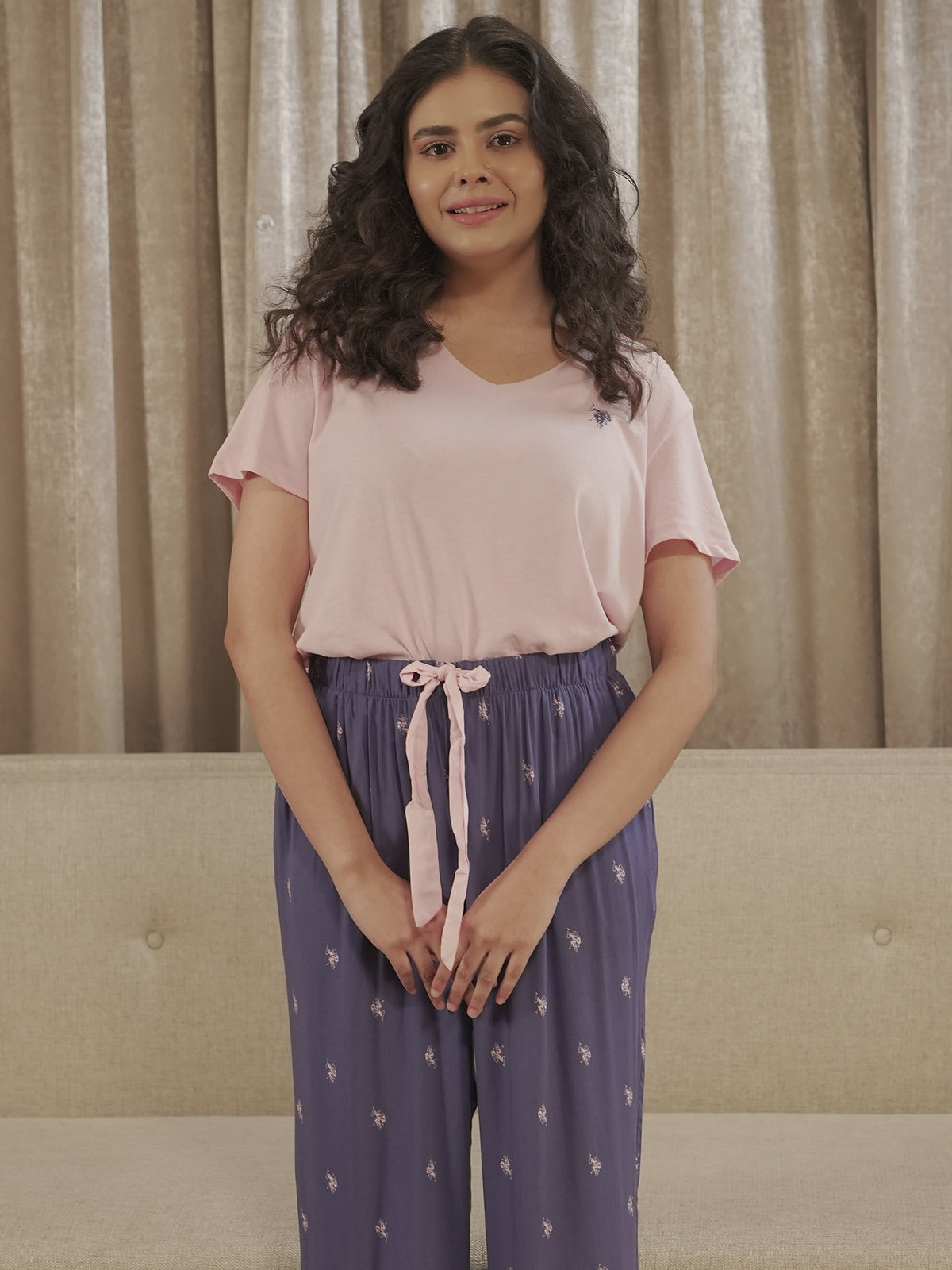 Women US polo Crew NeckShort Sleeve LoungewearSet