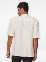 Men's Half-Sleeve Relaxed-Fit Casual Cuban Collar Shirt White