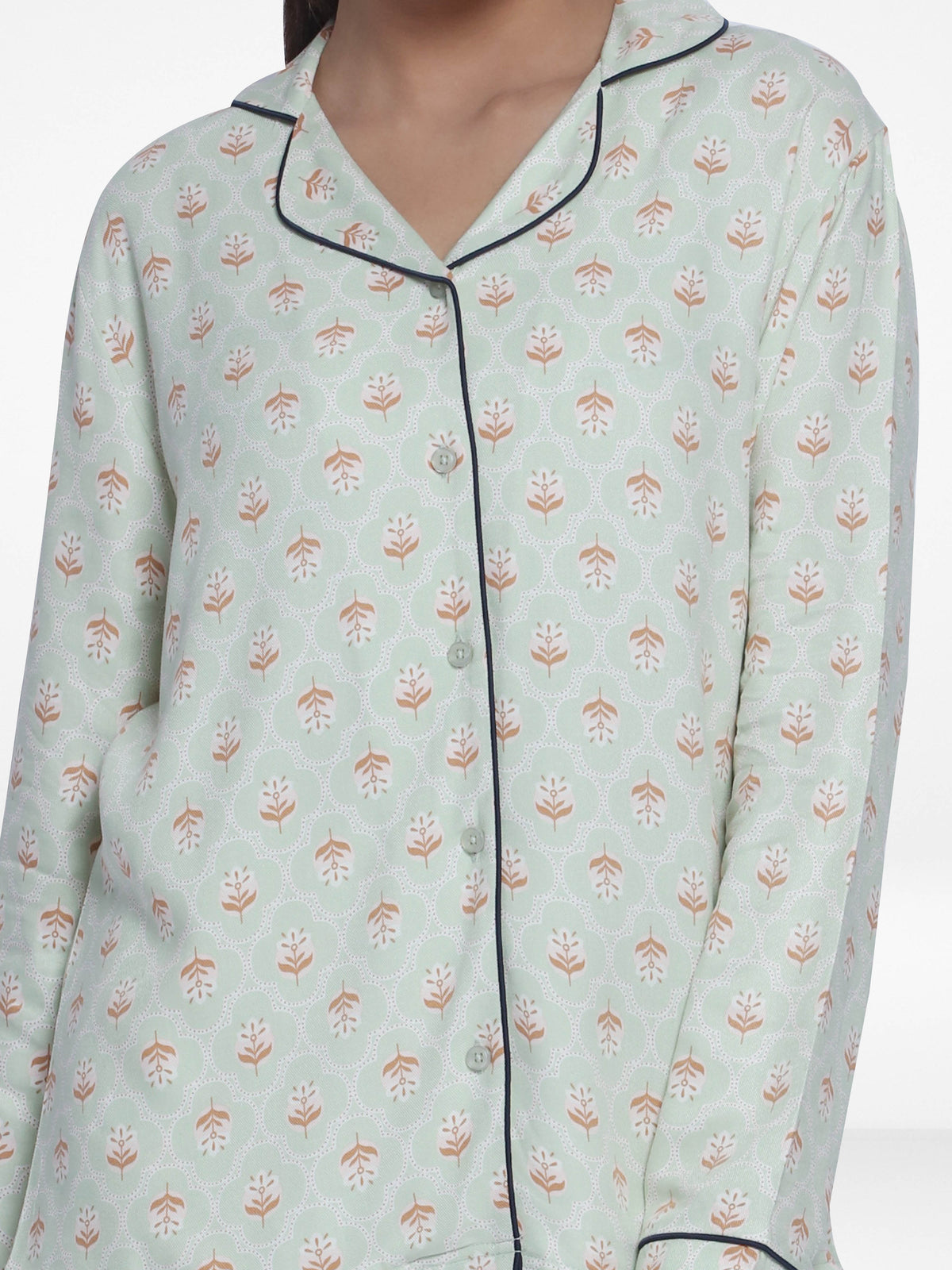 Women Light GreenSleepwear Long Sleeve Pyjama Set