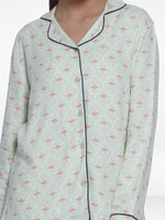 Women Light GreenSleepwear Long Sleeve Pyjama Set