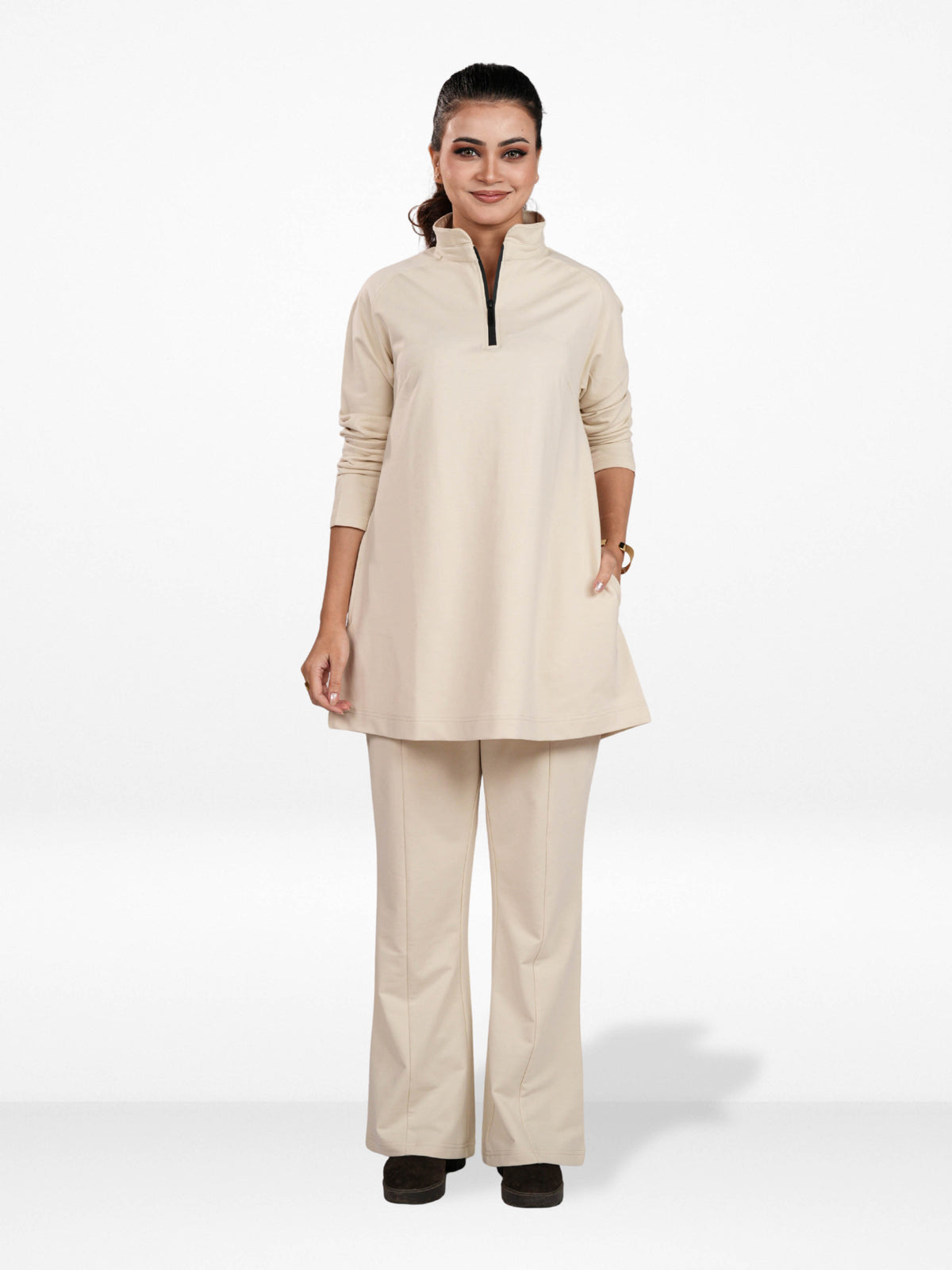 Women’s High Neck Half Zip Pullover Sweatshirt – Long Sleeve | Trendy Relaxed Fit